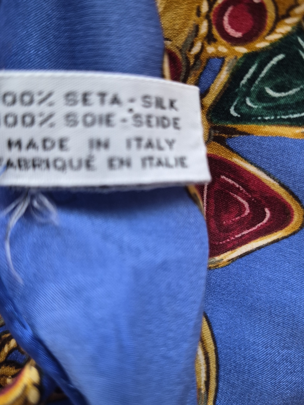 Vintage Chanel Blue Silk Scarf with Jewel Chain Border 33" Made In Italy - Picture 10 of 11